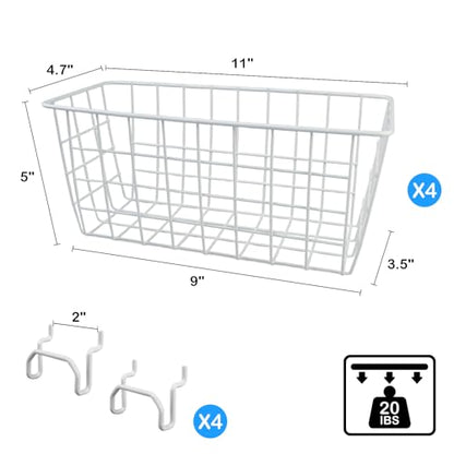 Pegboard Baskets 4 Pack Peg Board Metal Shelves Organizers (Medium, White) - size: Medium, style: 4M White Pegboard Baskets