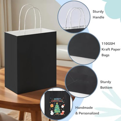 Brothersbox 100 Pack Paper Gift Bags with Handles, 8x4.75x10 Inch, Black - color: Black