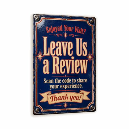 Leave Us a Review Vintage Enamel Business Sign - style: Leave Us a Review