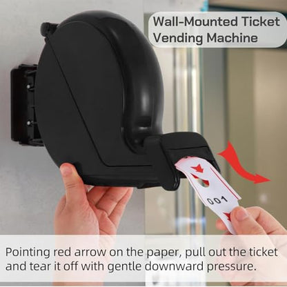 Number Ticket Dispenser (Black) with Queue Roll (3-Digit) — Waiting in Line Ticket Machine for Pickup/Order/Deli Counters, Service Windows & Reception Desk