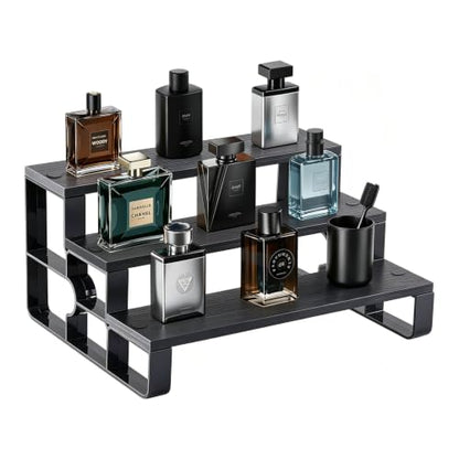 3 Tier Wood Cologne Stand, Men Perfume Dresser Display Organizer - color: Black, size: 3 Tiers-width=11.2"