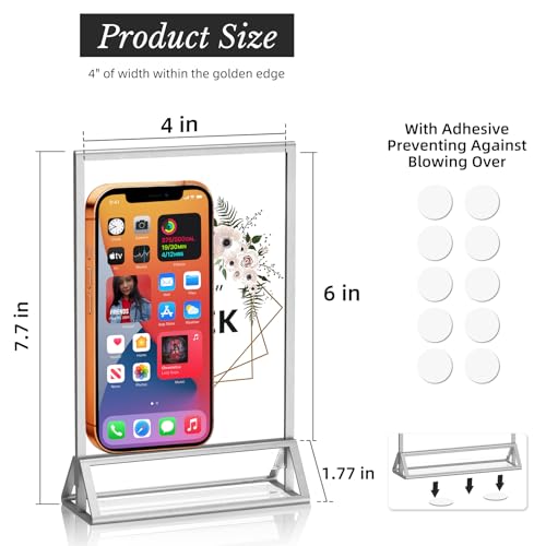 PPH-Sisy 4x6 Acrylic Sign Holder, 6 Pack Silver Picture Frames Table Top Sign Holders Flyer Menu Holder, Double-Sided Photo Frames Clear Display Stand for Wedding Party Home Office - color: Silver, size: 4x6-6 Pack