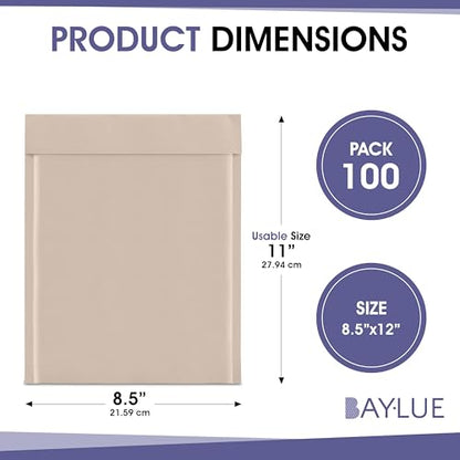 Brown Kraft Bubble Mailers 8.5x12, Padded Envelopes #2, 100 Pack Bulk
