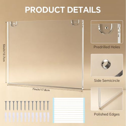 6 Pack 5"x 7" Horizontal Wall Mount Acrylic Sign Holder, Clear Frame with Adhesive Tape & Screws for Store Office Home