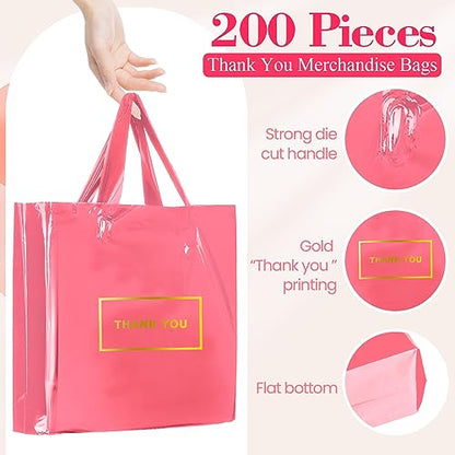 Teling 200 Pcs Thank You Bags with Handle for Business, Pink - color: Pink