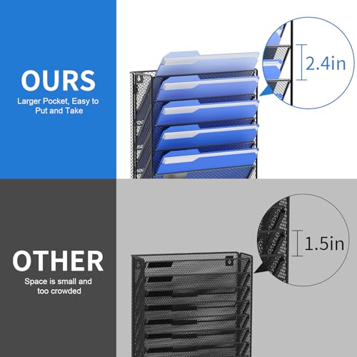 OUTWOLF Hanging Wall File Organizer with Hooks, 6 Tier Vertical Wall Mount File Holder, Paper Document Mail Organizer for Office - color: Hook