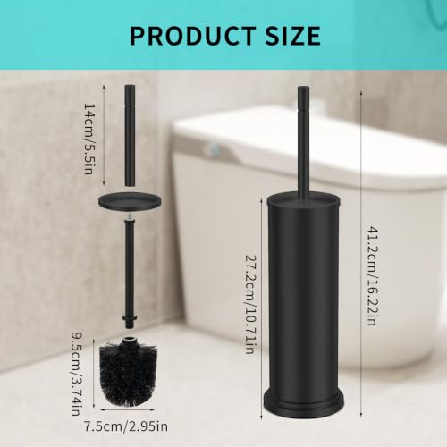 Toilet Brush and Holder Set,304 Stainless Steel Toilet Brush for Bathroom with Long Handle, Heavy Duty Toilet Bowl Brush,Removable Inner Bowl and Splash Protection,Deep Cleaning (Black) - color: Black
