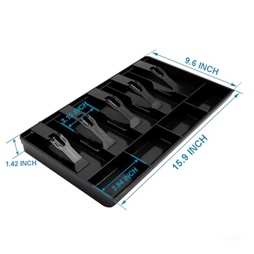 Cash Register Drawer Insert Tray Organizer with 5 Bill/4 Coin Compartments for Money Storage, Black