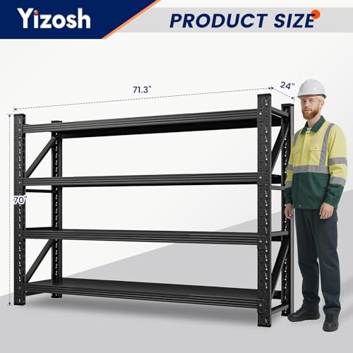 Yizosh 71" W Metal Garage Storage Shelves,5000LBS Heavy Duty 4-Shelf Adjustable Steel Organization Shelving,Utility Rack Shelf,71" W x 24" D x 69" H for Basement,Warehouse,Industrial - size: 71"Wx24"Dx70"H