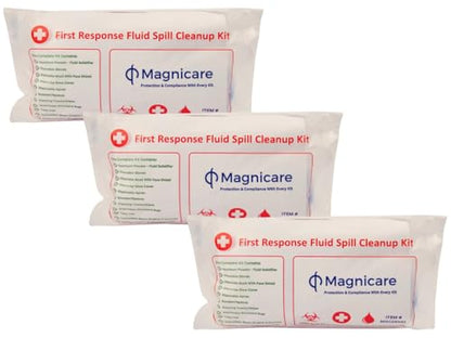 First Response Spill Kit - Be OSHA Compliant | Bloodborne Pathogen & Vomit Cleanup Kit: Comprehensive Spill Response for Bodily Fluids, Ideal for Schools, Restaurants, clinics (3 Pack)