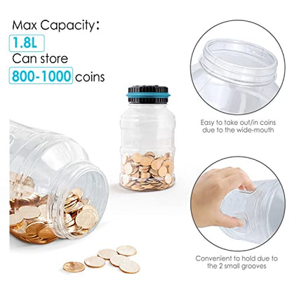 Large Piggy Bank for Boys Adults, Vcertcpl Digital Coin Counting Bank with LCD Counter, 1.8L Capacity Coin Bank Money Jar for Adults, Designed for All US Coins (Blue) - color: Blue