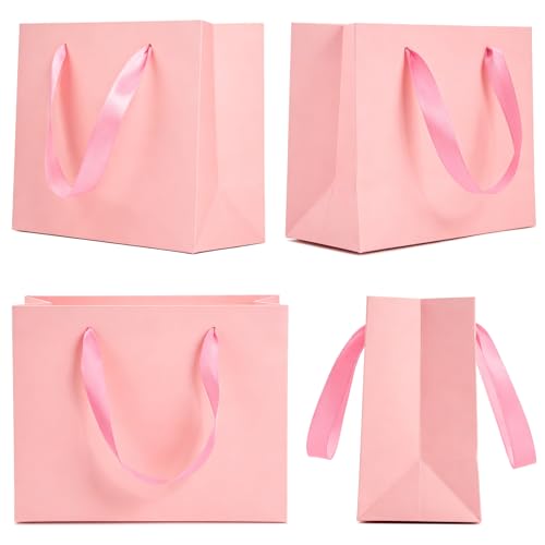Ronvir 25pcs Small Pink Gift Bags with Handles,Party Favor Gift Bags - color: Pink