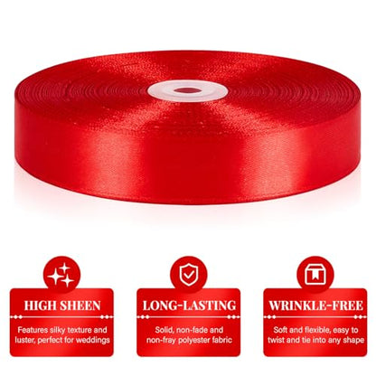 Red Satin Ribbon 1 Inch x 100 Yards - color: Red
