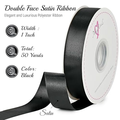 MAYREEL Black Satin Ribbon 1 Inch Double Faced 50 Yards - color: Black, size: 1 Inch