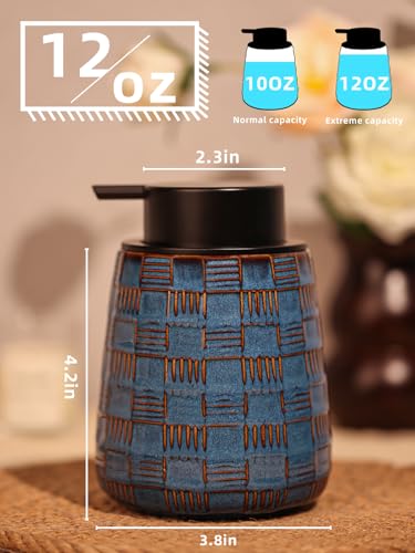 Ceramic Soap Dispenser, Lotion Dispenser with Pump 12oz (Blue Liquid Pump) - color: Farmhouse Blue Liquid Pump