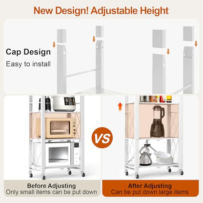 6-Tier Foldable Storage Shelves with Wheels, Folding Metal Shelf Unit - color: White, size: 6 Tier