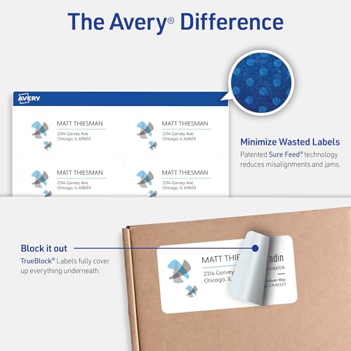 Avery Printable Shipping Labels with Sure Feed, 2" x 4" Customizable Stickers, White, 100 Blank Mailing Labels, Great for Mailing, Shipping, and More (18163) - size: 100 Labels (Pack of 1)