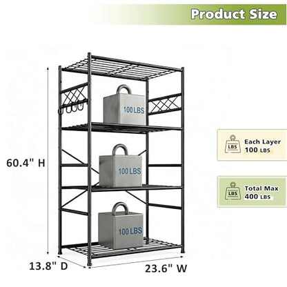 DurayLoly Heavy Duty 4-Tier 400LBS Metal Shelving with Hooks,Kitchen Pantry - size: 23.6" W x 13.8" D x 60.4" H (4T)