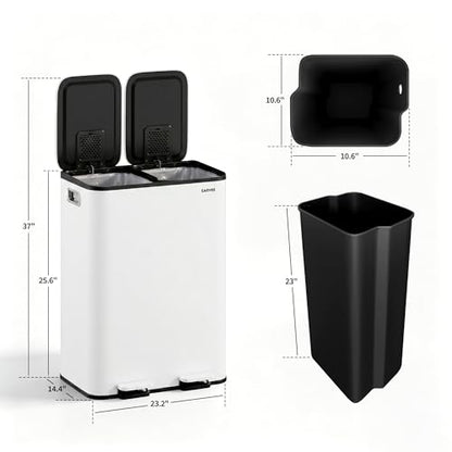 2x8 Gal Dual Compartment Stainless Steel Kitchen Trash Can with Lid, 30L+30L Recycling Garbage Bin, Soft Close Foot Pedal Trash Bin with 2 Removable Inner Buckets, Fingerprint Resistant for Home Offic - color: White, size: 2x8 Gal