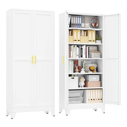 pozdeg 75" White Steel Tall Garage Storage Cabinet - color: White, size: 15.74"D x 31.5"W x 75"H