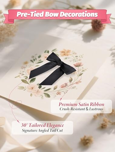 50 Pcs Satin Ribbon Black Bows, 2.75" Twist Tie Bows for Gift Wrapping - color: Black