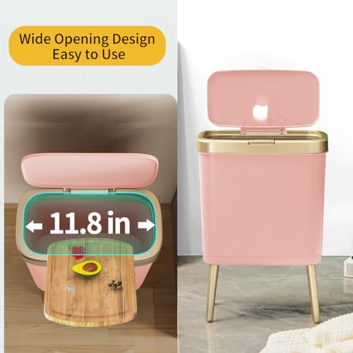 Procade Bathroom Trash Can with Lid,4 Gallon Gold and Pink Garbage Can,Slim - color: Pink