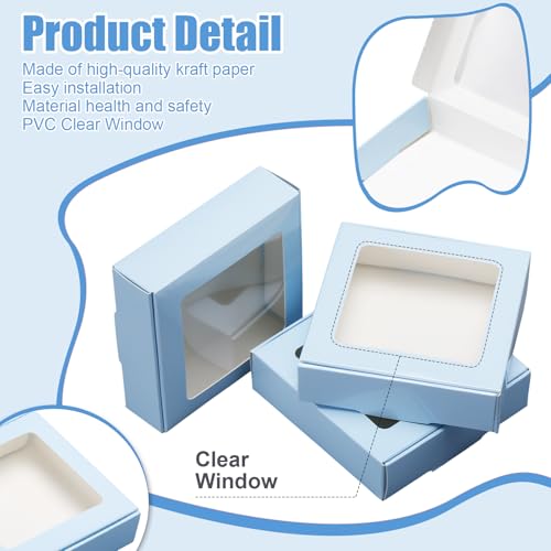 Zonon 30 Pcs Kraft Paper Boxes with Window 4.13 x 4.13 x 1.18 Inch (Blue) - color: Blue