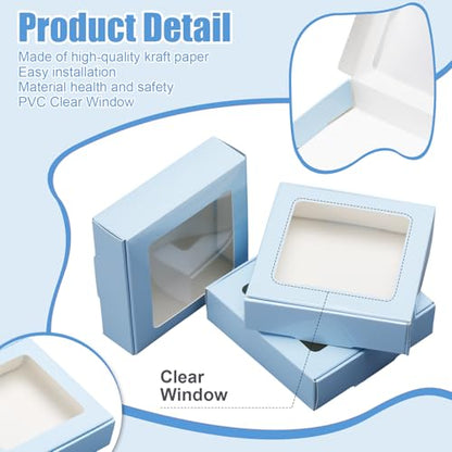 Zonon 30 Pcs Kraft Paper Boxes with Window 4.13 x 4.13 x 1.18 Inch (Blue) - color: Blue