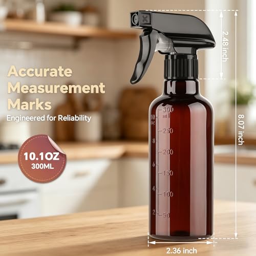 Plastic Spray Bottles (2 Pack 10 oz), Leakproof Adjustable Fine Mist & Jet Stream Nozzle, Premium BPA-Free Plastic Multi-Purpose for Hair, Plants, Cleaning (2 PACK AMBER) - color: 2 PACK AMBER