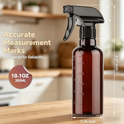 Plastic Spray Bottles (2 Pack 10 oz), Leakproof Adjustable Fine Mist & Jet Stream Nozzle, Premium BPA-Free Plastic Multi-Purpose for Hair, Plants, Cleaning (2 PACK AMBER) - color: 2 PACK AMBER