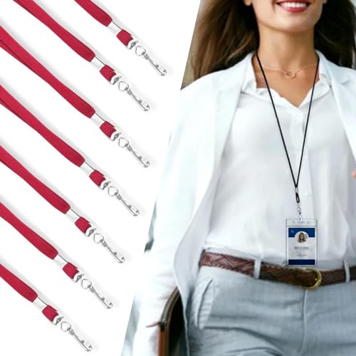 HOSL 100 Pack Badge Lanyards Office Lanyard ID Card Lanyards Business Card Lanyards Students Lanyards Employee Lanyards Round 36" With Swivel Hook (Wide Red) - color: Wide Red