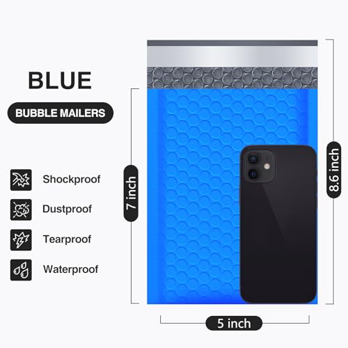 UCGOU Bubble Mailers 5x8.6" Usable Size 5x7" Padded Envelopes Blue 100 Pack - color: Blue, size: 5x8.6" 100PC