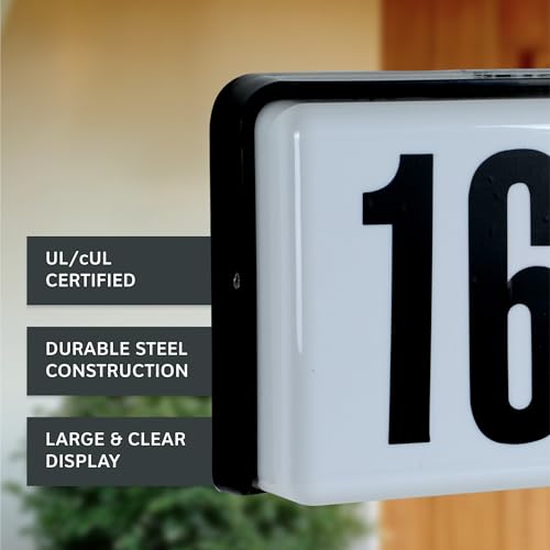 Designers Fountain Lighted House Number Sign, 2-Light Outdoor Home Address Plaque, 10 Inch, Black, 31310-BK