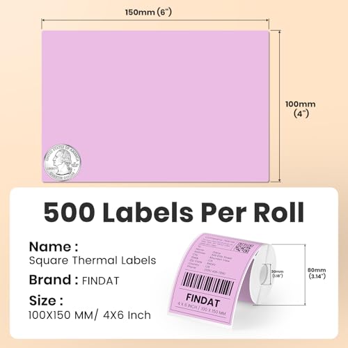Direct Thermal Label Purple Vinyl 4 x 6 Inch Printer Sticker 250 PCS - color: Purple