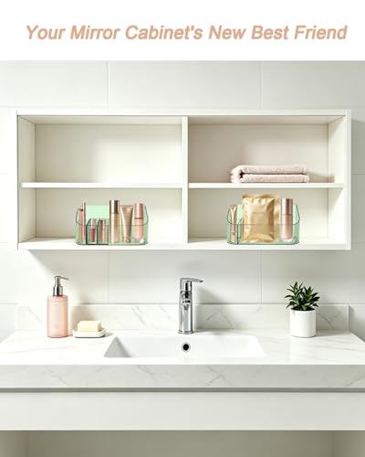 Makeup Tray Holder Organizer Cosmetic Display Case Tabletop Desktop Vanity Countertop Bathroom Wall Cabinet Medicine Storage Box 9 Dividers 2 Removable Women Ladies Girls Gifts Crystal Green 1 PACK - color: Crystal Green