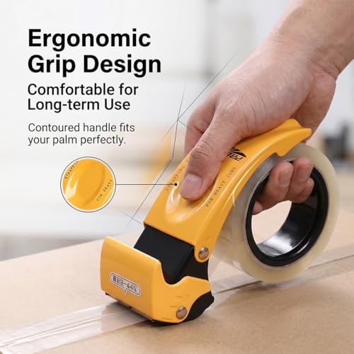 2 Pack Metal Packing Tape Dispenser Gun, Metal Tape Gun Fits Packaging Tape with Dispenser up to 2 Inches, Adjustable Brake Tape Gun Handheld Sealing Cutter for Warehouse Tools (Yellow+Green)