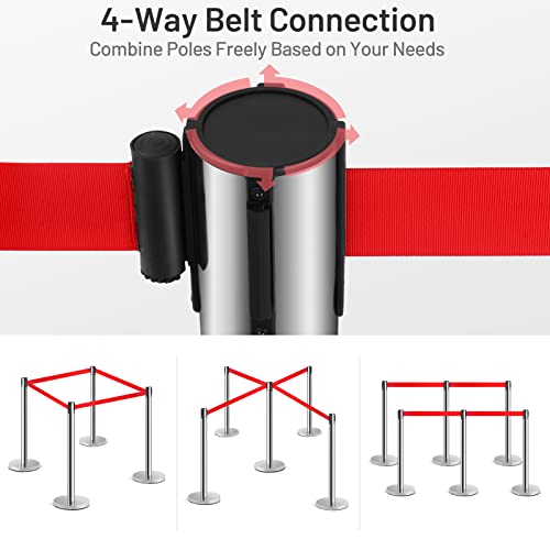 Goplus 6Pcs Stanchion Post, Stainless Steel Stanchions with 6.5' Retractable Belt, Posts Queue Pole, 35"Height Crowd Control Barrier for Party Supplies (Red)