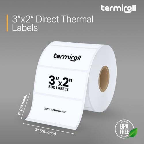 3x2 Thermal Labels for Direct Thermal Printers, 500/Roll - size: 3x2 - 1 Roll | 500 Labels