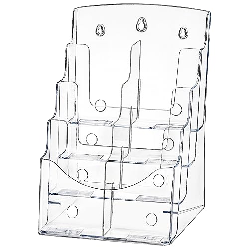 4 Tier Acrylic Brochure Holder 8.5 x 11 Inch, Clear Literature Organizer Magazine Stand with Removable Divider for 4x9 Inch Brochures, Pamphlet Flyer Display Stand for Wall Mount or Countertop