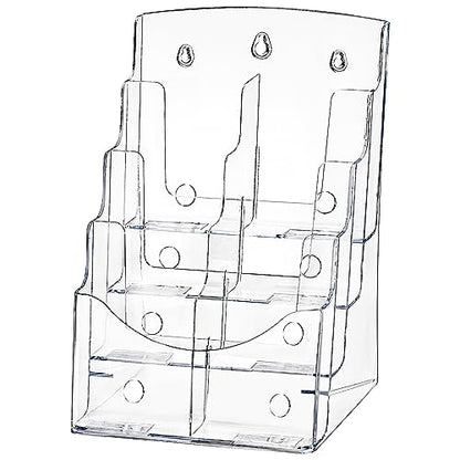 4 Tier Acrylic Brochure Holder 8.5 x 11 Inch, Clear Literature Organizer Magazine Stand with Removable Divider for 4x9 Inch Brochures, Pamphlet Flyer Display Stand for Wall Mount or Countertop