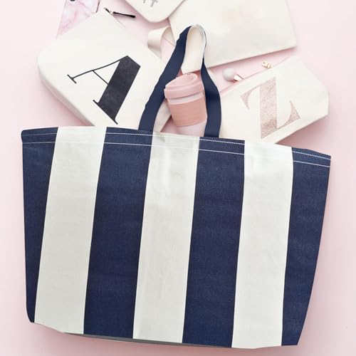 Large Canvas Tote Bag Reusable Extra Big Grocery Bags - color: Blue White Stripe