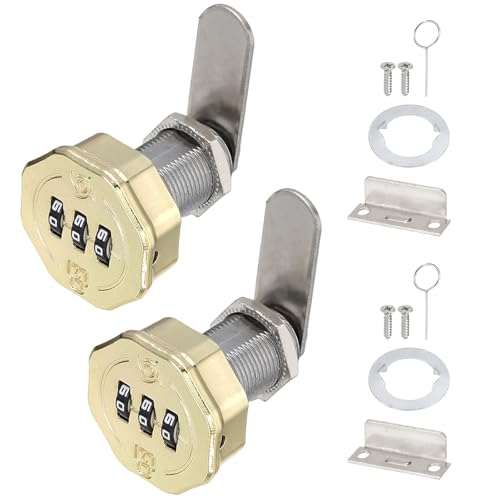 PATIKIL 2 PCS Combination Cabinet Cam Lock, 3-Digit Keyless Metal Locks with 1 Inch Cylinder for Cabinet Drawer Doors Deposit Box Filing Mailbox, Gold - color: Gold, size: 1 Inch