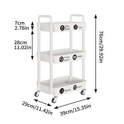 3 Tier Rolling Cart with Wheels, Utility Storage Carts,White - color: White, size: 3-Tier