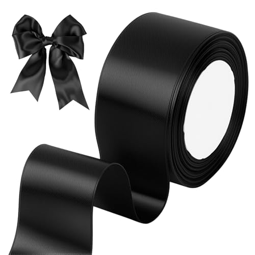Tenn Well 24yd 2" Black Satin Ribbon Wide Silky for Gift Wrapping - color: Black, size: 5cm, 24yards