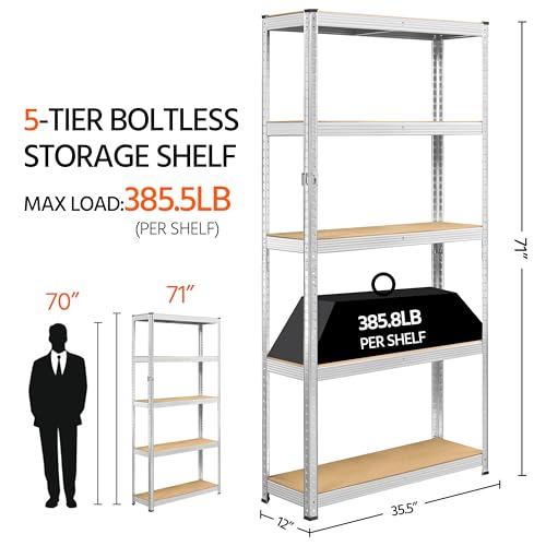 Topeakmart 5 Tier Metal Storage Shelving Unit, 35.5x12x71 Inch Silver - color: Silver, size: 35.5 x 12 x 71 Inch