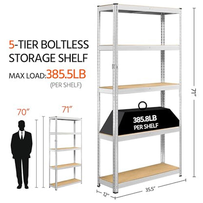 Topeakmart 5 Tier Metal Storage Shelving Unit, 35.5x12x71 Inch Silver - color: Silver, size: 35.5 x 12 x 71 Inch
