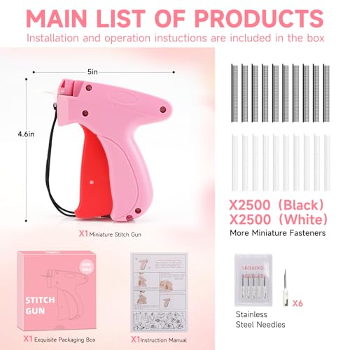 Stitch Gun for Clothes,Handheld Stitching Quick Clothing Fixer,No Sew Hemming Tool,Mini Single Sewing Fabric Stapler,Temporary Sticky Hem Fix Tack Gun,Includes 6 Needles,5000 Micro Fasteners