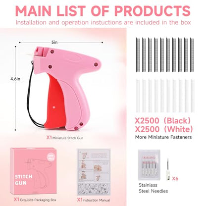 Stitch Gun for Clothes,Handheld Stitching Quick Clothing Fixer,No Sew Hemming Tool,Mini Single Sewing Fabric Stapler,Temporary Sticky Hem Fix Tack Gun,Includes 6 Needles,5000 Micro Fasteners