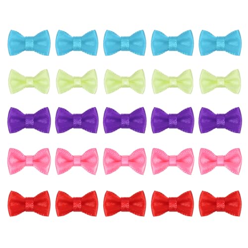 MECCANIXITY 100 Pcs Mini Ribbon Bow 0.8" Mini Fabric Satin Ribbon Flower Bows for Craft DIY Sewing Wedding Birthday Party, 5 Colors - color: 5 Colors