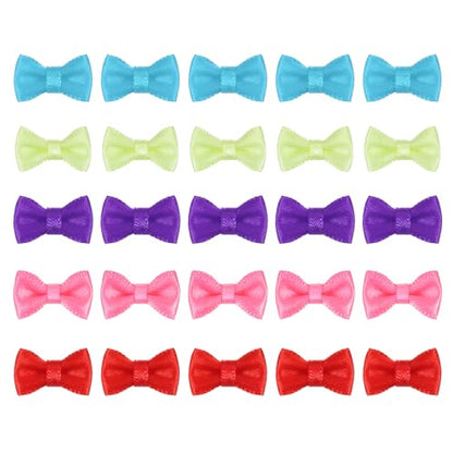 MECCANIXITY 100 Pcs Mini Ribbon Bow 0.8" Mini Fabric Satin Ribbon Flower Bows for Craft DIY Sewing Wedding Birthday Party, 5 Colors - color: 5 Colors